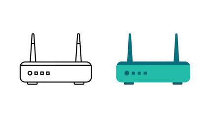 Obraz premium Set of modern wireless internet router icons showing both line art and flat color vector designs for network connectivity concepts