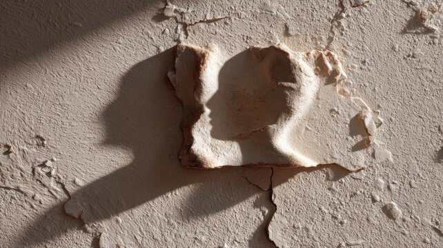 Conceptual human face profile shadow cast on rough cracked plaster wall