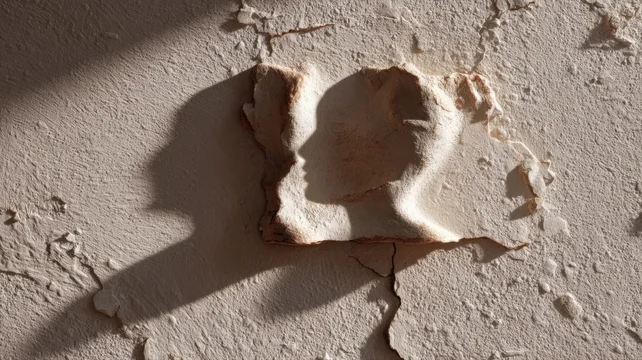 Conceptual human face profile shadow cast on rough cracked plaster wall