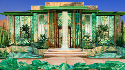 Historic ancient architecture of an old house window in an Italian garden featuring classic columns and an elegant facade under a clear European sky