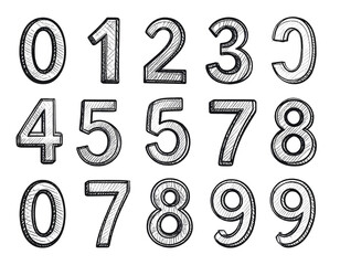 Set of hand drawn vector numbers isolated on transparent background