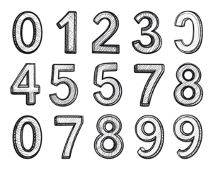 Set of hand drawn vector numbers isolated on transparent background