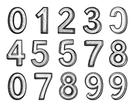 Set of hand drawn vector numbers isolated on transparent background - Powered by Adobe