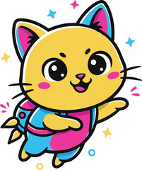 Cute Cat Character Mascot Illustration Bold Vector Style On White Background