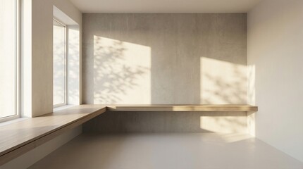 Fototapeta premium Sunlight Through Window in Minimalist Empty Room Modern Interior Background with Shadow