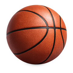 A realistic depiction of a standard orange and black basketball showcasing its texture on transparent background