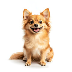 Happy Small Dog Sitting and Smiling Isolated on White Background

