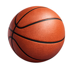 A realistic depiction of an orange and black basketball with detailed texture presented on transparent background