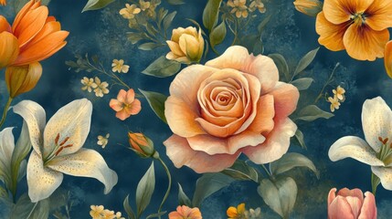 Floral Renaissance: Harmonious Blend of Classic Botanical Elements in Detailed Display