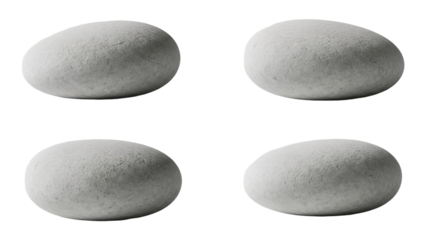 Four gray oval stones or pebbles isolated on transparent background for decoration or design