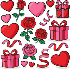 Valentine Love Symbols Collection Heart Rose Gift Vector With High Detail Quality