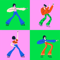 Retro Disco Dancers Illustration: Vibrant 70s Style Characters for Party, Celebration, Music Events and Lifestyle Branding