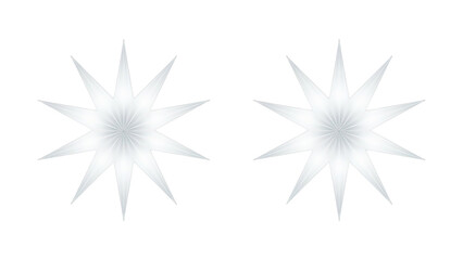 Obraz premium Two white starburst shapes with pointed tips on transparent background
