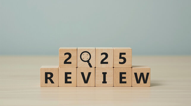 2025 Annual review, business and customer review. Review evaluation time for review inspection assessment auditing. Learning, improvement, planning and development. End of year business concept.