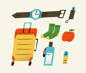 Authentic Travel Essentials: Naive Vector Set for Digital Nomads and Adventure Storytelling with Hand-Drawn Textures