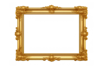 Ornate gold baroque picture frame with detailed classical carving and vintage luxury scrollwork for art background