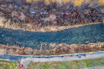 Rzeka kamienica jesień widok z powietrza. © Maciej G. Szling