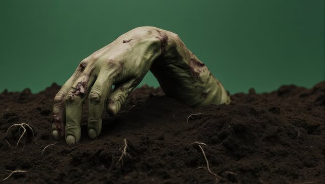 Zombie Hand Emerging From The Ground.