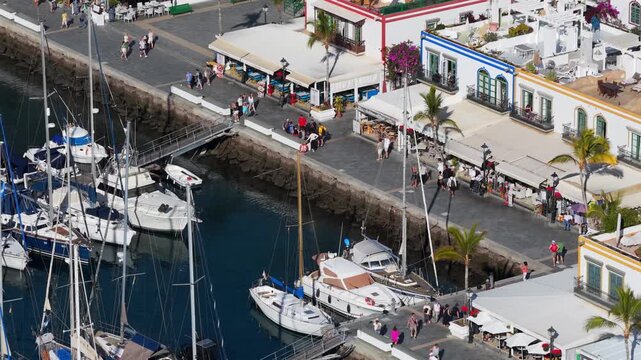 Puerto de Mog&aacute;n Marina and Little Venice White Village, Gran Canaria, Canary Islands - 4K Cinematic Aerial