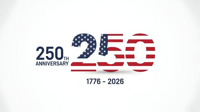 USA 250th Anniversary Logo with American Flag Pattern, 1776-2026 United States Semiquincentennial Celebration Header