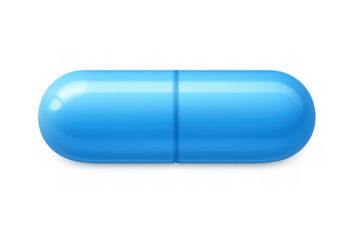 Blue capsule representing medication, drug, health, healthcare, pharmacy, and medical treatment with transparent background