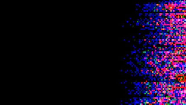 Abstract pixel glitch, retro 8bit noise static, square green and blue animated retro video game random pixelated background, seamless looped vj pattern overlay texture