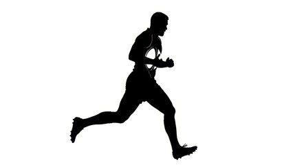 Fototapeta premium Silhouette of a male runner in motion, isolated on white background, athletic fitness concept.