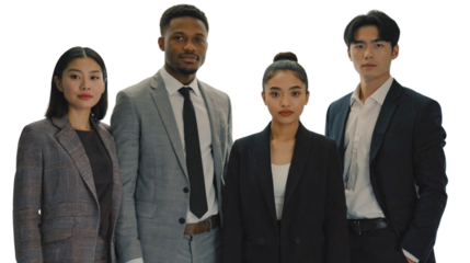 A diverse group of corporate employees engaged in a meeting, an illustration of business team unity. Illustration of a dynamic workforce achieving business success on a transparent background