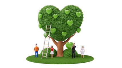 Heart-Shaped Tree with Figures and Ladder