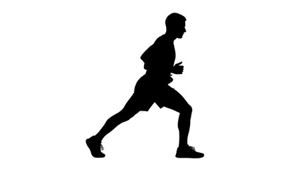 Silhouette of a man running, athletic build, motion blur effect, isolated on white background