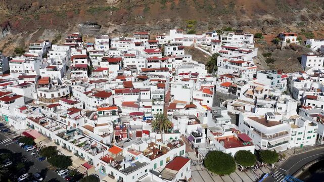 Puerto de Mog&aacute;n Marina and Little Venice White Village, Gran Canaria, Canary Islands - 4K Cinematic Aerial