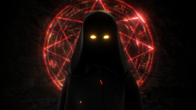 Cloaked Figure with Glowing Eyes