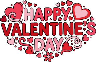 Modern Valentine Typography Design With Hearts And Decorative Romantic Elements