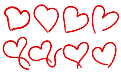 Simple Handdrawn Red Heart Outline Set Casual Love Doodle Vector