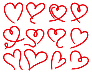 Continuous Line Handdrawn Heart Doodle Set Minimal Love Icons Vector