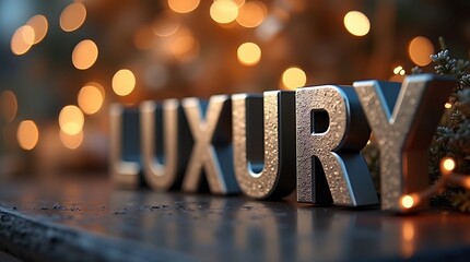 Luxury Branding Typography Background with Metallic Serif Letters and Cinematic Bokeh