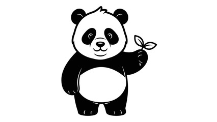Adorable cartoon panda bear holding a leaf in its hand. © Tutorialxxx18