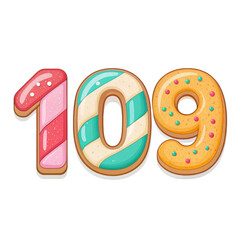 Colorful decorative numbers 109 designed with icing and sprinkles for celebration and party decoration purposes