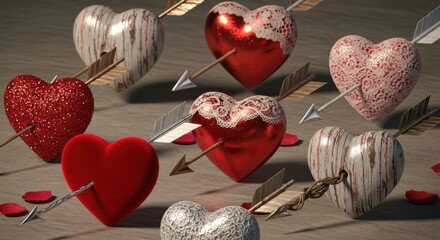 A collection of symbolic hearts pierced by cupid's arrows for romantic celebrations