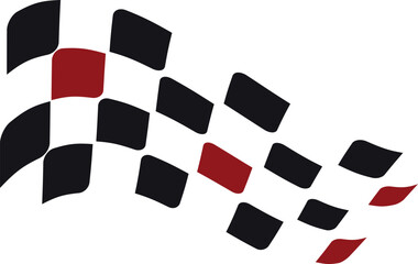 Racing stripes, race start and finish flag, vector black, red and white checkers, wavy checkered flag sport car decal