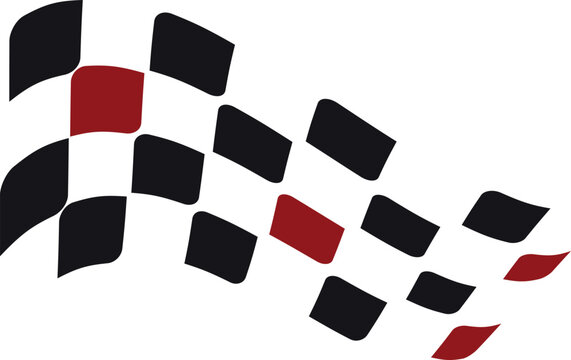 Racing stripes, race start and finish flag, vector black, red and white checkers, wavy checkered flag sport car decal