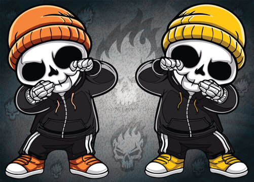 A charming skeleton shows off its playful side with a dab and a cozy outfit.