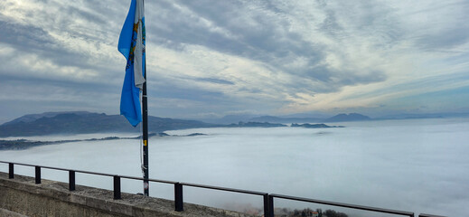 Mystical panorama from the Republic of San Marino with fog and clouds