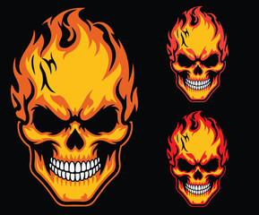 Concept art showing a skull engulfed in fire.