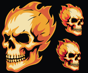 Sketch of a flaming skull as part of a concept illustration.