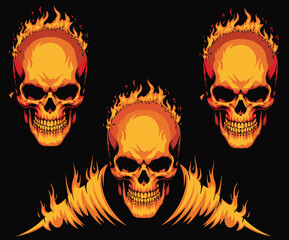 A graphic illustration of a skull in flames.