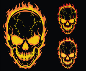 A graphic representation of a skull lit with surrounding flames.