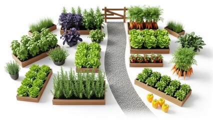 Lush herb garden with wooden planters