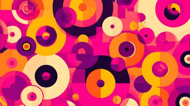 transmutation. Vibrant circular patterns representing drumbeat rhythms in an abstract composition. event programs, museum guides, designed for cultural heritage projects and event programs.