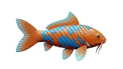 Orange and Blue Koi Fish Sculpture